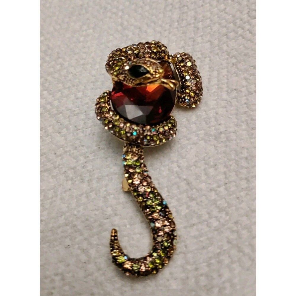 Aurora Borealis & Amber Tone Rhinestone Snake Brooch/Pendant 3" Long Serpent